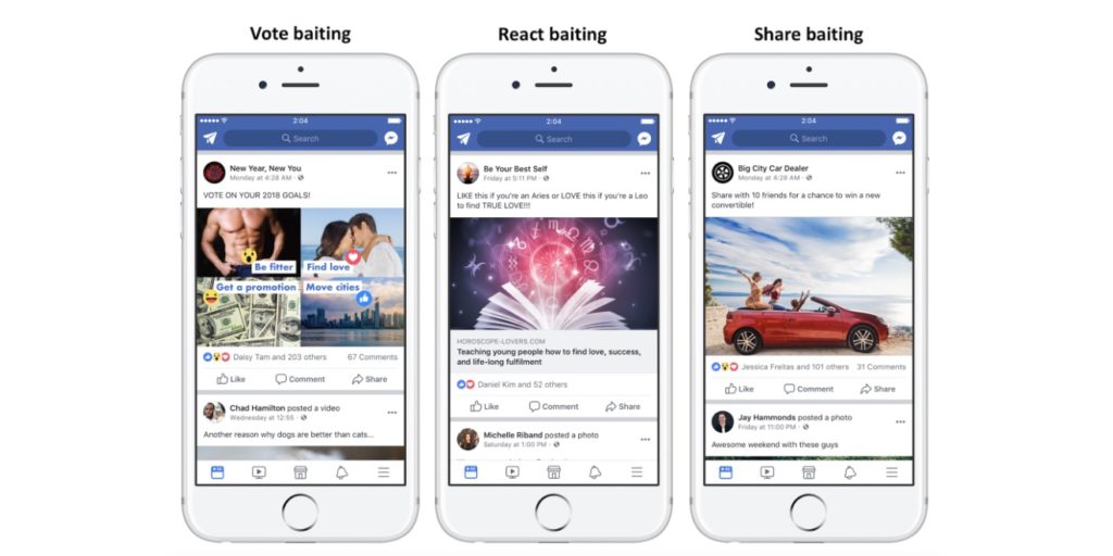 Examples of Engagement Bait from Facebook